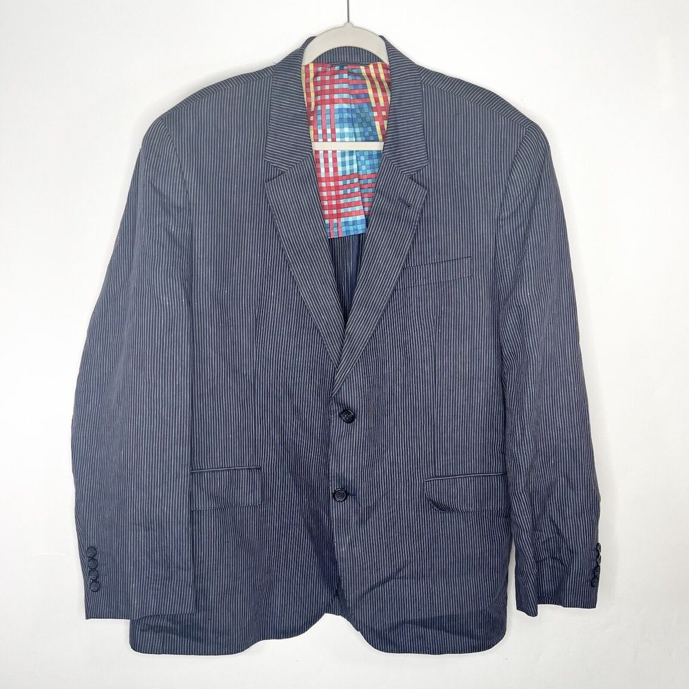 Robert Graham 100% Linen Blue Pin Striped Blazer Suit Coat Men’s Classic Fit 44
